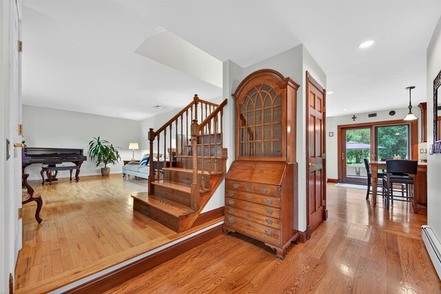 19 Ridgeview Ter, Goshen, NY 10924 - stairway with wood finished floors, baseboard heating, and recessed lighting