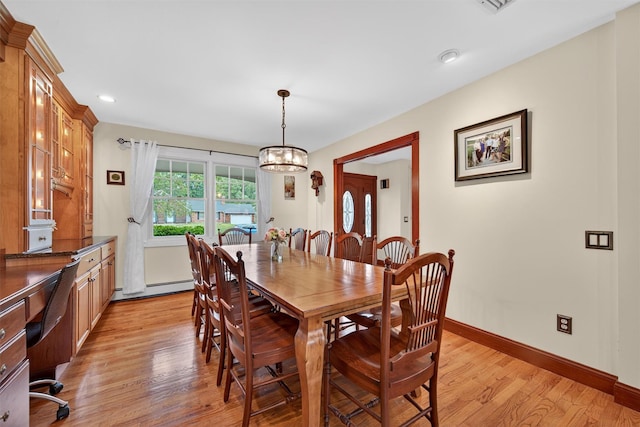 19 Ridgeview Ter, Goshen, NY 10924 - dining area featuring light wood-style floors, baseboard heating, a chandelier, and recessed lighting