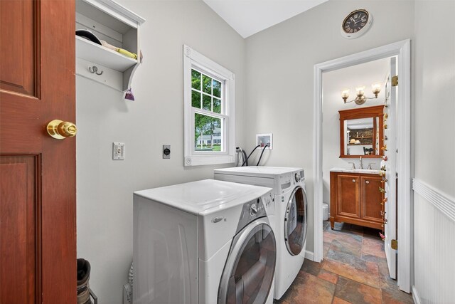 19 Ridgeview Ter, Goshen, NY 10924 - laundry area featuring stone finish floors and washer and clothes dryer