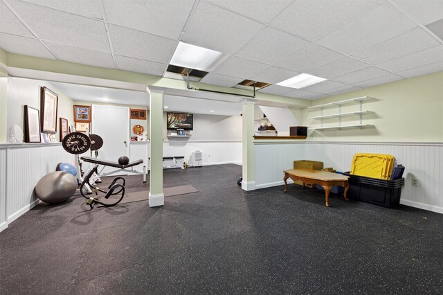 19 Ridgeview Ter, Goshen, NY 10924 - exercise room featuring a wainscoted wall and a paneled ceiling