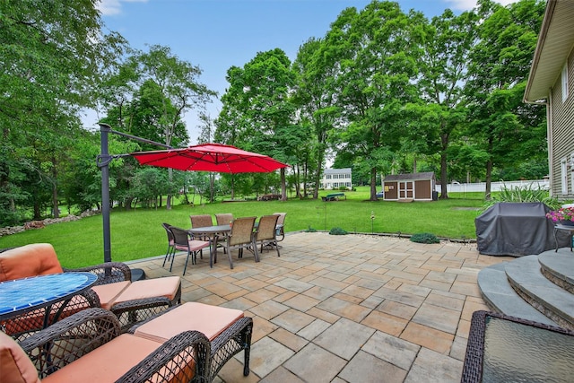19 Ridgeview Ter, Goshen, NY 10924 - view of patio / terrace featuring outdoor dining space, an outbuilding, and area for grilling