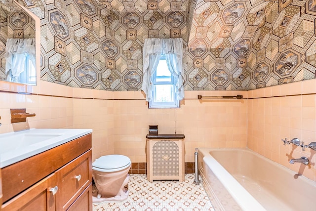 6419 Fitchett St, Rego Park, NY 11374 - bathroom featuring tile walls, a bath, and vanity