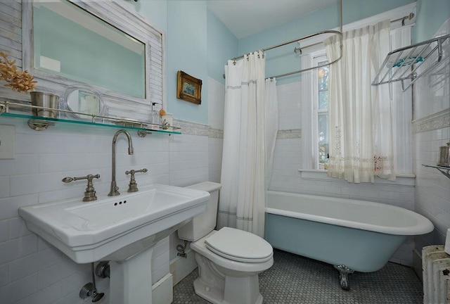 111 S Hamilton St, Poughkeepsie, NY 12601 - full bath featuring tile walls, tile patterned floors, radiator heating unit, and wainscoting