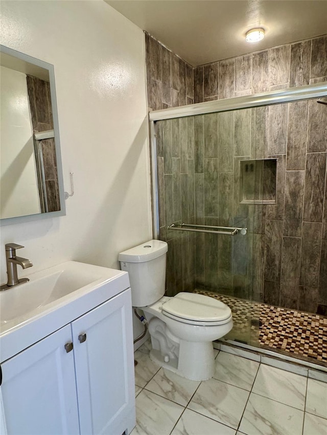 324 Concord Ln, Middletown, NY 10940 - bathroom featuring vanity, a stall shower, and marble finish flooring