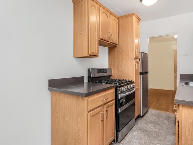 1425 Thieriot Ave Unit 2J, Bronx, NY 10460 - kitchen with stainless steel appliances, light brown cabinets, and dark countertops