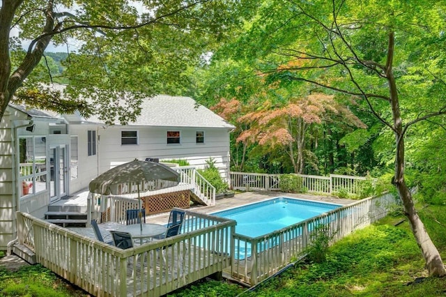 205 Radcliff Dr, Nyack, NY 10960 - view of swimming pool with a wooden deck