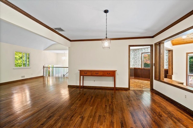 205 Radcliff Dr, Nyack, NY 10960 - spare room featuring wood finished floors, healthy amount of natural light, crown molding, and a chandelier