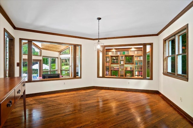 205 Radcliff Dr, Nyack, NY 10960 - unfurnished dining area featuring dark wood-style floors and ornamental molding
