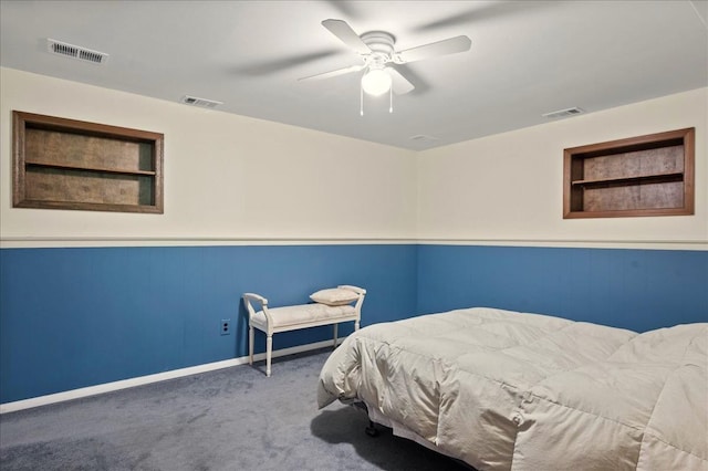 205 Radcliff Dr, Nyack, NY 10960 - carpeted bedroom with wainscoting, a ceiling fan, and wooden walls