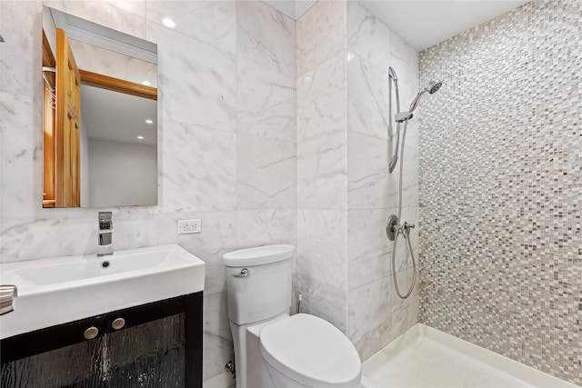 205-06 26th Ave, Bayside, NY 11360 - bathroom with tile walls, a tile shower, and vanity