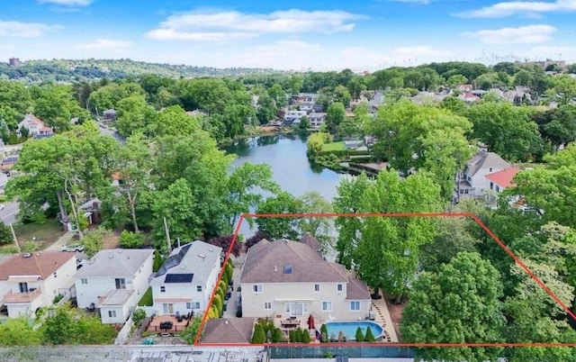 66 Normalee Rd, Staten Island, NY 10305 - aerial perspective of suburban area with property boundaries highlighted and a large body of water