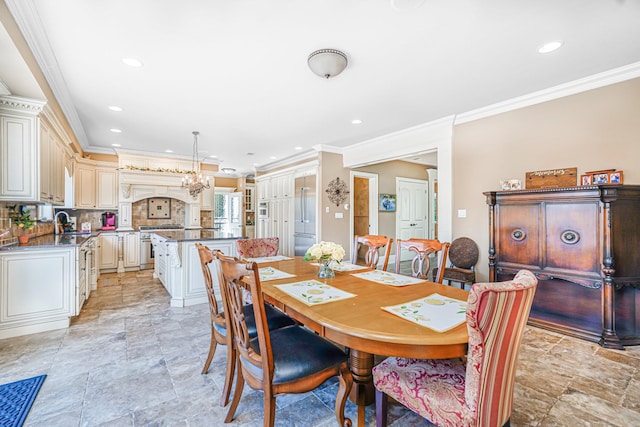 66 Normalee Rd, Staten Island, NY 10305 - dining room with crown molding, recessed lighting, and light stone finish flooring