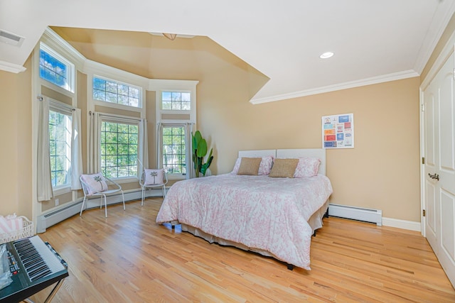 66 Normalee Rd, Staten Island, NY 10305 - bedroom featuring a baseboard radiator, crown molding, wood finished floors, and recessed lighting