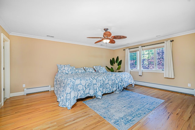 66 Normalee Rd, Staten Island, NY 10305 - bedroom with a baseboard radiator, wood finished floors, crown molding, and ceiling fan