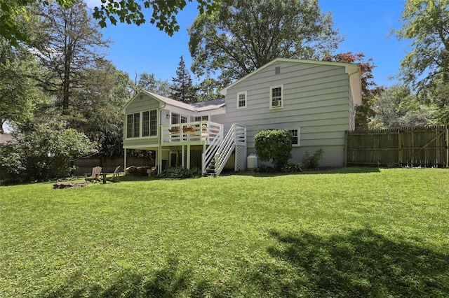 1 Orchard Dr, South Salem, NY 10590 - back of house featuring a fire pit, stairway, and a wooden deck