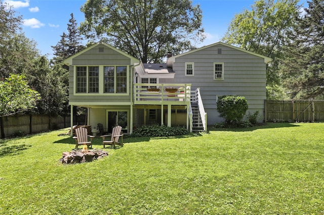 1 Orchard Dr, South Salem, NY 10590 - back of property with stairway, a deck, and a fire pit