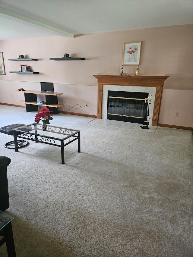 215 Sycamore Dr, New Windsor, NY 12553 - carpeted living area with a fireplace and baseboards