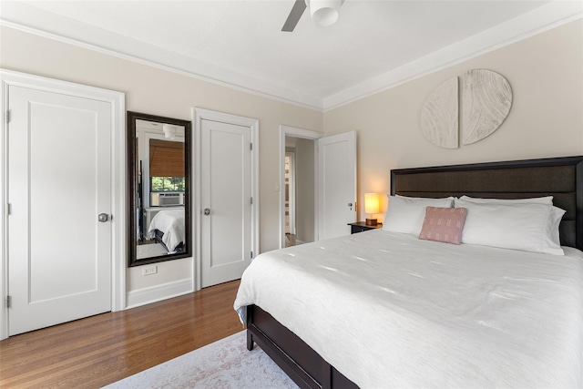 26 Pondfield Rd W Unit 2A, Bronxville, NY 10708 - bedroom with wood finished floors, ornamental molding, and ceiling fan