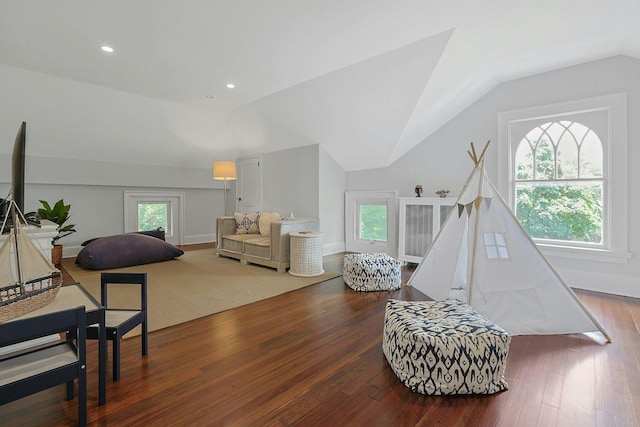 15 Calton Ln, New Rochelle, NY 10804 - rec room with wood finished floors, lofted ceiling, and recessed lighting