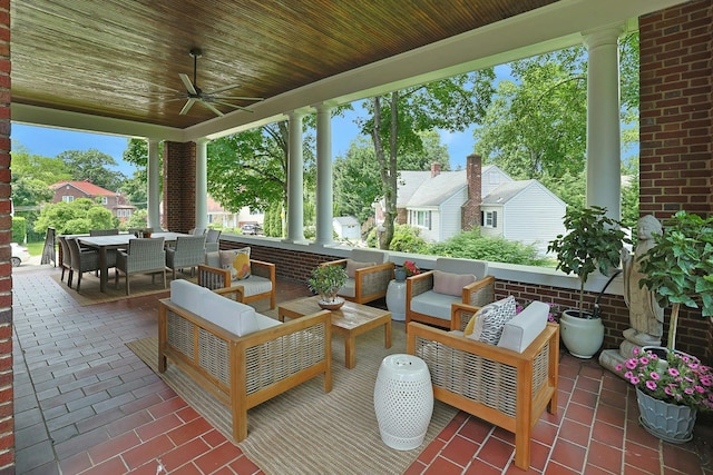 15 Calton Ln, New Rochelle, NY 10804 - view of patio / terrace featuring ceiling fan, an outdoor living space, and outdoor dining area