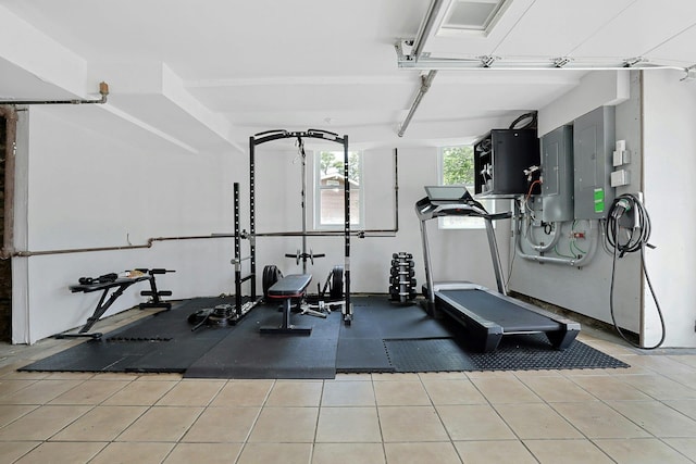 15 Calton Ln, New Rochelle, NY 10804 - workout room with electric panel and tile patterned floors