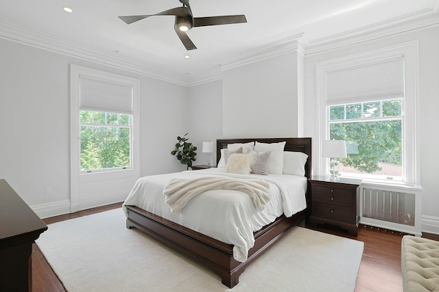 15 Calton Ln, New Rochelle, NY 10804 - bedroom featuring multiple windows, ornamental molding, wood finished floors, ceiling fan, and recessed lighting