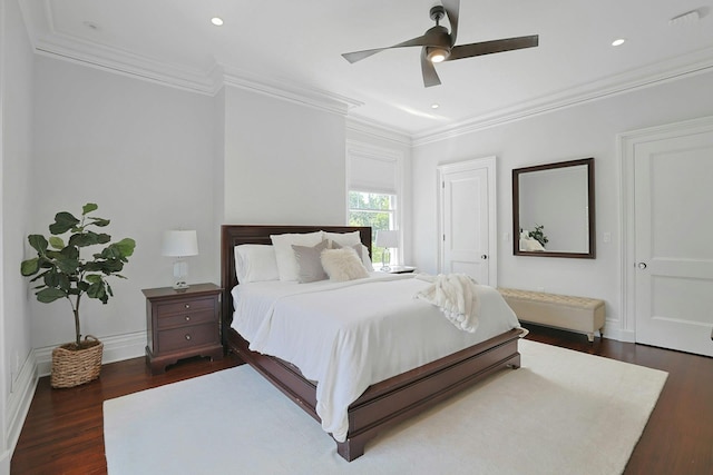15 Calton Ln, New Rochelle, NY 10804 - bedroom with wood finished floors, crown molding, a ceiling fan, and recessed lighting