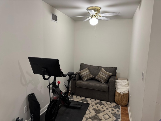 38 Offshore Dr, Mohegan Lake, NY 10547 - exercise area featuring a ceiling fan and wood finished floors