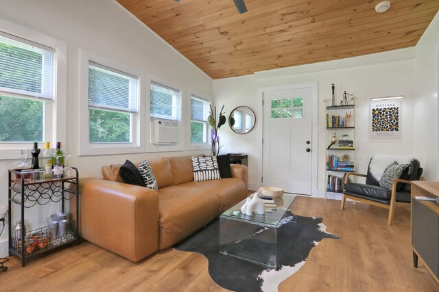 7 Brodie Rd # 17, Hopewell Junction, NY 12533 - living room featuring vaulted ceiling, wood finished floors, wood ceiling, and cooling unit