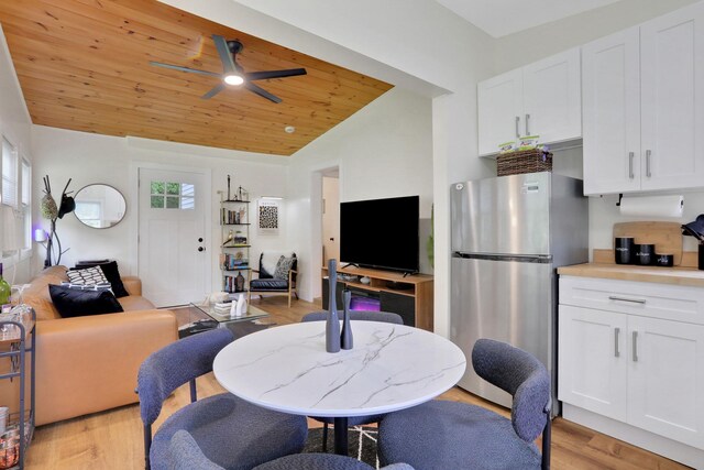 7 Brodie Rd # 17, Hopewell Junction, NY 12533 - dining space with vaulted ceiling, a ceiling fan, wooden ceiling, and light wood-style flooring