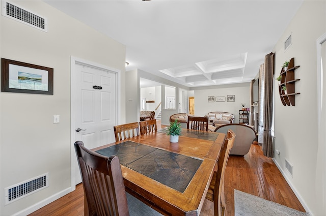 2 Primrose Ln, Chester, NY 10918 - dining space featuring coffered ceiling, wood finished floors, and beamed ceiling