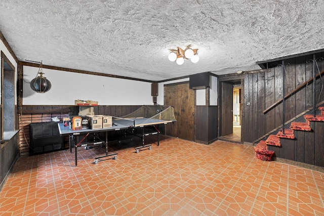 25 Tappan Ter, Briarcliff Manor, NY 10510 - office space with wood walls, a wainscoted wall, a textured ceiling, and tile patterned floors
