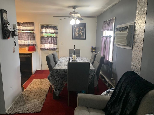 50 Oakland Dr, Riverhead, NY 11901 - carpeted dining area featuring a ceiling fan and a wall mounted air conditioner
