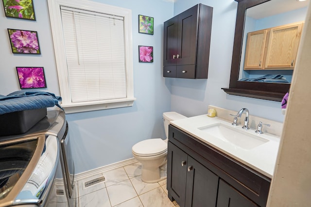 6 Youngs Ln, Setauket, NY 11733 - half bath with vanity and marble look tile flooring