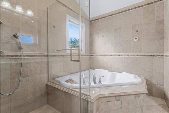 709 Demott Ct, Westbury, NY 11590 - full bathroom featuring tile walls, a stall shower, and a bath