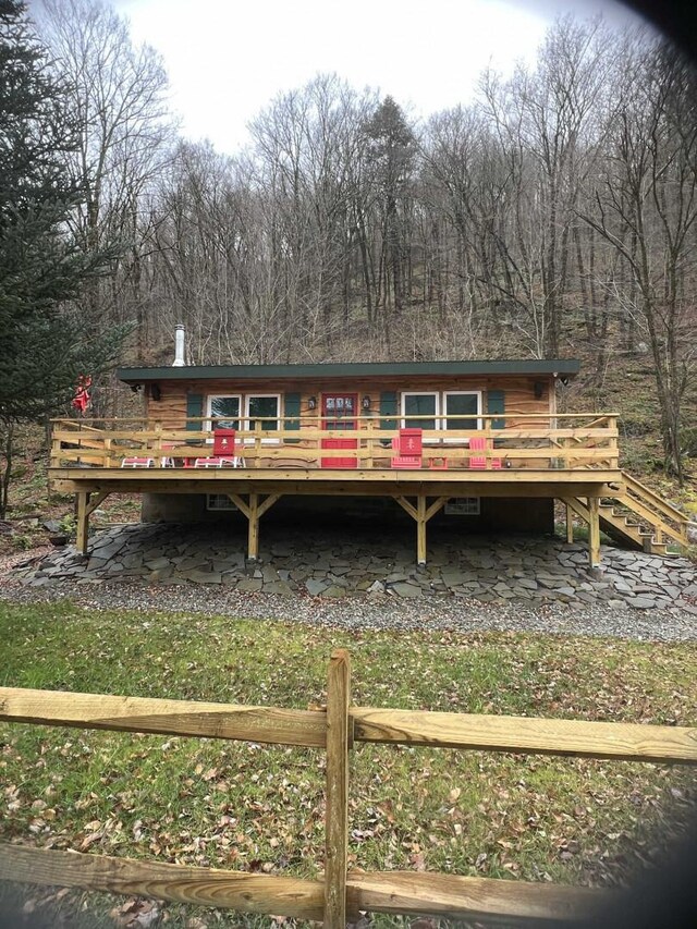 989 Chiloway Rd, Roscoe, NY 13856 - view of front facade with a wooden deck and stairway