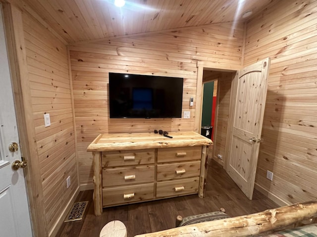 989 Chiloway Rd, Roscoe, NY 13856 - bedroom featuring wood walls, dark wood-type flooring, and wood ceiling