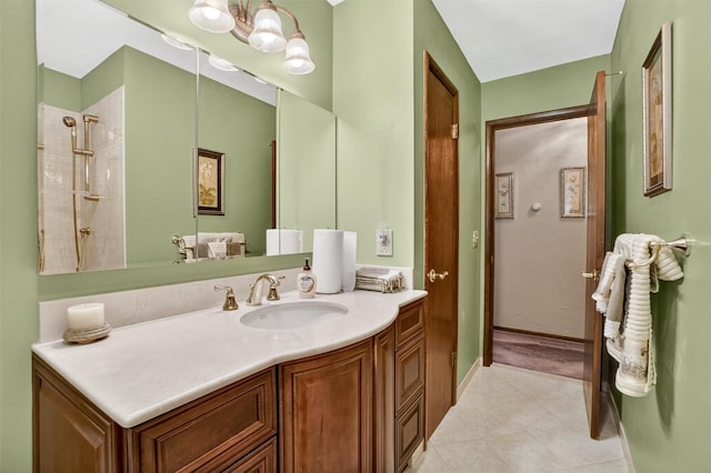 127 Bullet Hole Rd, Carmel, NY 10512 - full bathroom featuring vanity, tile patterned floors, a chandelier, and a shower