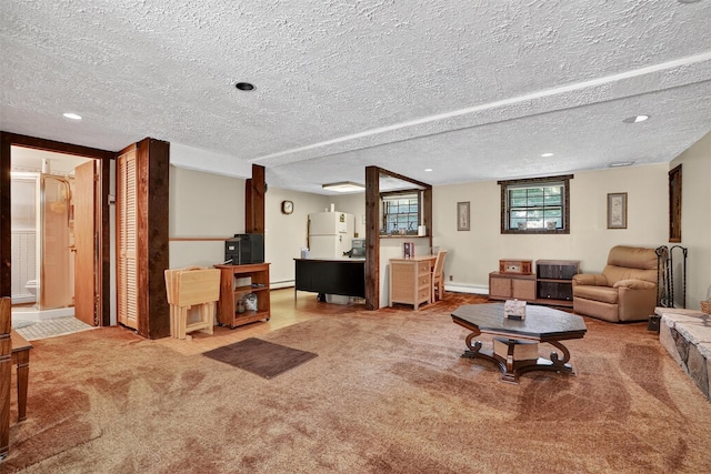 127 Bullet Hole Rd, Carmel, NY 10512 - carpeted living area with a textured ceiling, a baseboard heating unit, and recessed lighting