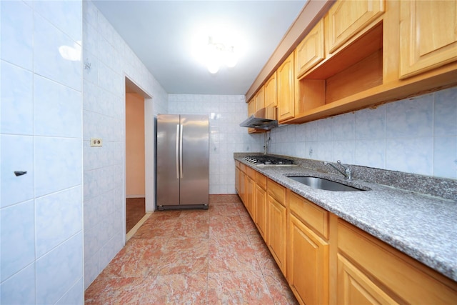 1935 Shore Pkwy Unit 1F, Brooklyn, NY 11214 - kitchen featuring stainless steel appliances, tile walls, under cabinet range hood, light stone counters, and light brown cabinets