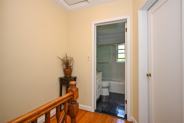 50-40 184th St, Fresh Meadows, NY 11365 - hall featuring wood finished floors and an upstairs landing