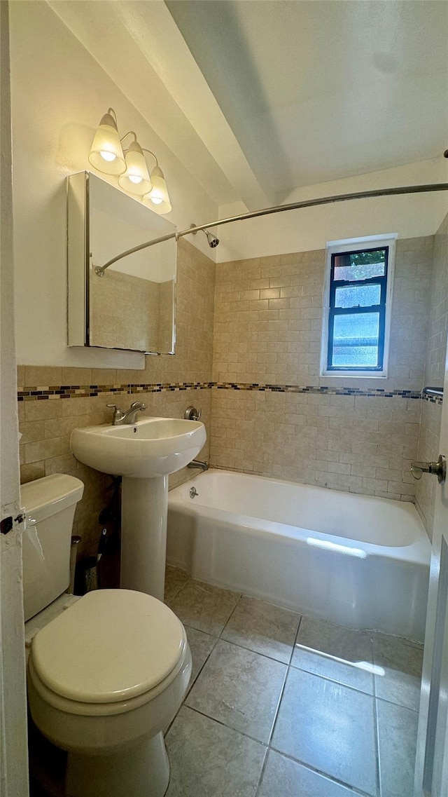 14133 78th Ave Unit 3B, Kew Garden Hills, NY 11367 - full bathroom with bathing tub / shower combination, tile patterned flooring, and tile walls