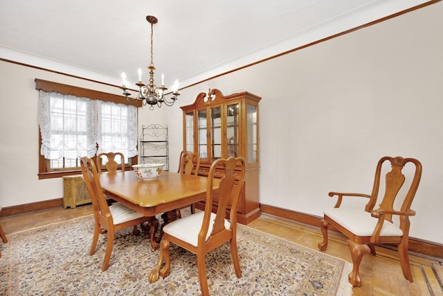 64-66 82nd Pl, Middle Village, NY 11379 - dining room with a chandelier, wood finished floors, and ornamental molding