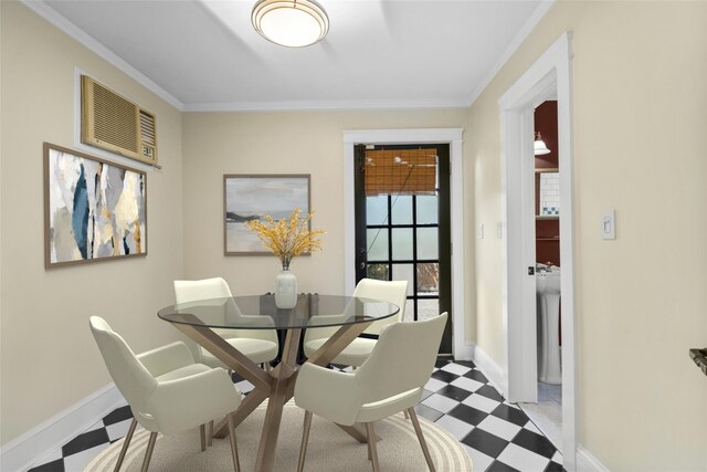 1 Highwood Way, Larchmont, NY 10538 - dining area featuring tile patterned floors and crown molding