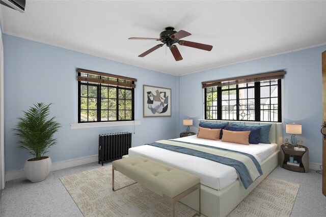 1 Highwood Way, Larchmont, NY 10538 - bedroom featuring radiator, multiple windows, and ceiling fan