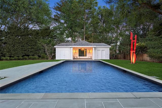 178 Skimhampton Rd, Amagansett, NY 11937 - swimming pool featuring a storage structure, an outdoor structure, and a patio area