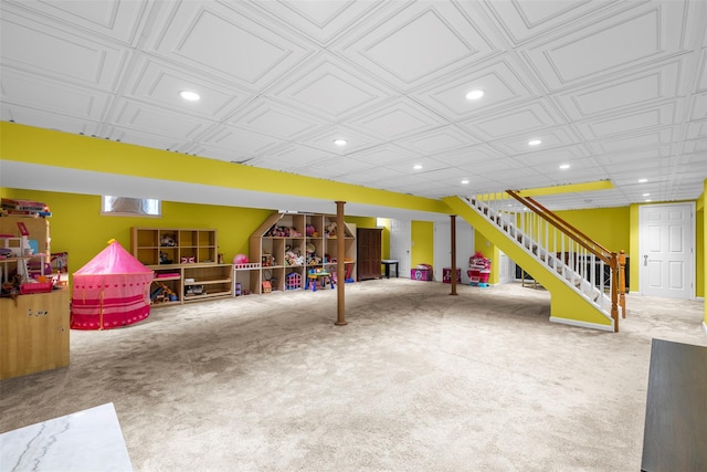 9 June Rd, Chester, NY 10918 - recreation room with recessed lighting, carpet, and an ornate ceiling