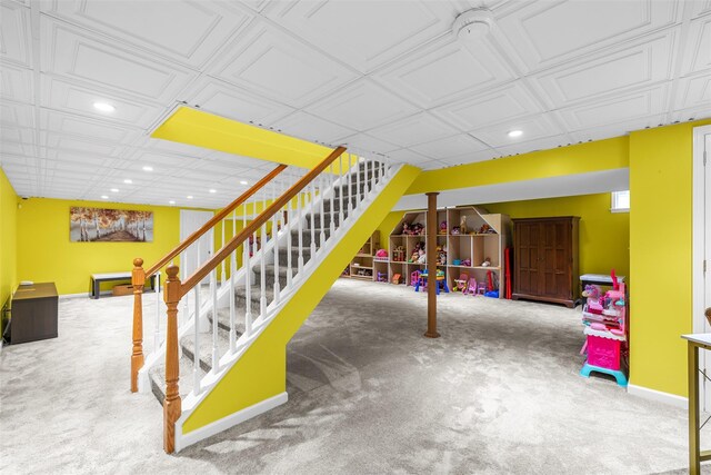 9 June Rd, Chester, NY 10918 - rec room with recessed lighting, carpet, and an ornate ceiling