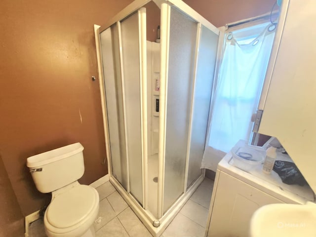 42 Oak Dr, Riverhead, NY 11901 - full bath featuring a shower stall, tile patterned flooring, and washer / clothes dryer