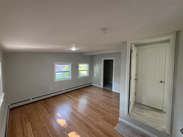 9 Holt St, Amityville, NY 11701 - spare room featuring baseboard heating, light wood finished floors, and a smoke detector